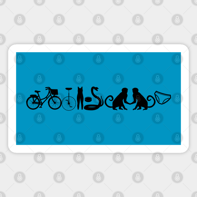 bicycle unicycle unitard hockey puck rattlesnake monkey monkey